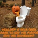 Pumpkin puke | WOULDN'T IT HAVE BEEN
EASIER TO GET THE PUMPKIN
INTO THE BATHROOM? | image tagged in pumpkin puke | made w/ Imgflip meme maker