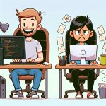 a happy programmer and an unhappy programmer