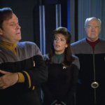 Barclay with Troi and Admiral Paris