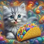 Kitten eating a rainbow taco