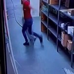 Guy gets scared by a hose GIF Template