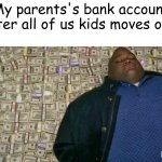 haha I don't have to pay anything | My parents's bank account after all of us kids moves out: | image tagged in huell money | made w/ Imgflip meme maker