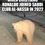 When CR7 went to Saudi in 2022 | FOOTBALL FANS WHEN CRISTIANO RONALDO JOINED SAUDI CLUB AL-NASSR IN 2022 | image tagged in what the hell a polar bear doing in arlington texas | made w/ Imgflip meme maker