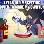 Oooooooooh yes | 7 YEAR OLD ME GETTING ALLOWED TO MAKE MY OWN LUNCH | image tagged in tom and jerry chemistry,tom and jerry,crazy,cat | made w/ Imgflip meme maker