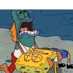 Dead Spongebob held by fish meme