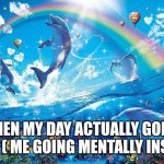 Happy dolphin rainbow | WHEN MY DAY ACTUALLY GOING WELL ( ME GOING MENTALLY INSANE) | image tagged in happy dolphin rainbow | made w/ Imgflip meme maker