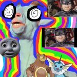 Mr. goat having a acid trip | image tagged in acid goat,pokemon,thomas o face,batman,crossover | made w/ Imgflip meme maker