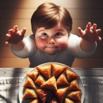fat boy tries to reach baklava