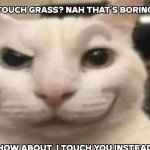 Touch grass? nah that's boring how about I touch you instead meme