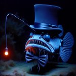 anglerfish with bow tie and top hat