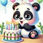 Panda blowing out birthday candles