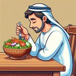 man sitting at a table with a bowl of salad