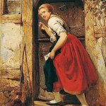 old painting woman at the door