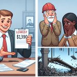 Un cliente feliz mostrando el presupuesto más bajo para una obra
