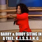 Atleast she keep her word & left the country | BARRY & DIDDY SITING IN A TREE.. K..I..S..S..I..N..G | image tagged in oprah winfrey you get a car | made w/ Imgflip meme maker