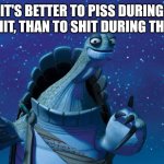 Master Oogway | IT'S BETTER TO PISS DURING THE SHIT, THAN TO SHIT DURING THE PISS | image tagged in master oogway | made w/ Imgflip meme maker