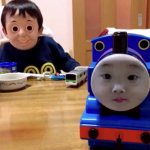 Cursed kid and thomas the train swap face meme