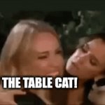 Cat does not want to get off the table | AAHH; GET OFF THE TABLE CAT! | image tagged in gifs,table,cat at table | made w/ Imgflip video-to-gif maker