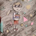 Nerdy schoolboy cartoon drawing | image tagged in drawing,art,school,kids,nerd,books | made w/ Imgflip meme maker