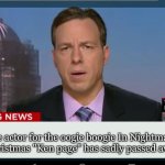 Terrible news | The voice actor for the oogie boogie In Nightmare Before Christmas "Ken page" has sadly passed away. | image tagged in cnn breaking news template | made w/ Imgflip meme maker