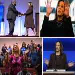 Kamala campaigns at church montage meme