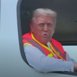 Trump in the Side Seat of a Truck with a Hi-Vis vest meme