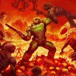 Doomguy fighting demons