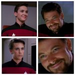 Anakin Padme meme but it's Wesley Crusher and Will Riker