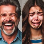 a man laughing while a little girl is crying