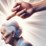 a middle finger landing on a old person head