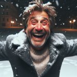 drunk guy in the snow haveing the time of his life