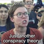 Triggered feminist | Feminism. Just another conspiracy theory. | image tagged in triggered feminist | made w/ Imgflip meme maker