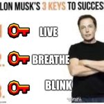 I was bored lol | LIVE; BREATHE; BLINK | image tagged in elon musk's 3 keys to success,slightly funny | made w/ Imgflip meme maker