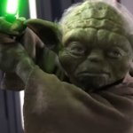 Yoda holding saber