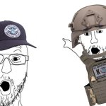 Two DHS members pointing | image tagged in two soyjacks pointing | made w/ Imgflip meme maker