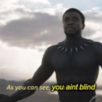 As you can see, you ain’t blind | you aint; blind | image tagged in as you can see i am not dead,open your eyes,black panther,chadwick boseman,see | made w/ Imgflip meme maker