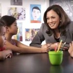 Kamala talks to kids