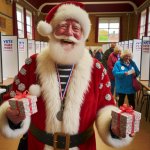 Santa Claus delivers gift to voters at polling place