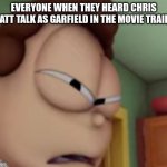 why are they like this... | EVERYONE WHEN THEY HEARD CHRIS PRATT TALK AS GARFIELD IN THE MOVIE TRAILER | image tagged in wtf jon | made w/ Imgflip meme maker