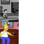 Young and Old Homer Simpson watch TV