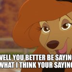 Well You Better Be Saying what I think your saying | WELL YOU BETTER BE SAYING WHAT I THINK YOUR SAYING | image tagged in dixie,the fox and the hound 2,reba mcentire,disney,mgm | made w/ Imgflip meme maker