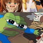 #ProtectThePepe | # PROTECTTHEPEPE | image tagged in anime girls laughing at pepe,pepe,memes,tf2 engineer,tf2,lugermorph | made w/ Imgflip meme maker
