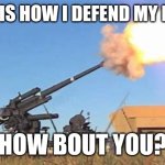 Flak gun | THIS IS HOW I DEFEND MY HOME; HOW BOUT YOU? | image tagged in flak gun | made w/ Imgflip meme maker