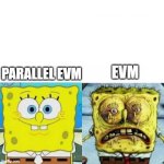 Parallel EVM | PARALLEL EVM; EVM | image tagged in fresh vs haggard spongebob | made w/ Imgflip meme maker