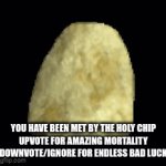 the holy chip | YOU HAVE BEEN MET BY THE HOLY CHIP
UPVOTE FOR AMAZING MORTALITY
DOWNVOTE/IGNORE FOR ENDLESS BAD LUCK | image tagged in gifs,chips | made w/ Imgflip video-to-gif maker