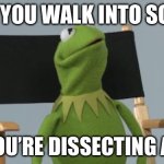 Oh no | WHEN YOU WALK INTO SCIENCE; AND YOU’RE DISSECTING A FROG | image tagged in kermit scared look | made w/ Imgflip meme maker