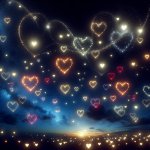 a huge dark sky with a lot of romantic hearts