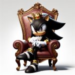 Shadow the Hedgehog sitting on a throne wearing a a crown meme