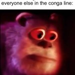 *sweats profusely* | TikTok girl: twerks 
everyone else in the conga line: | image tagged in monster inc,oh no | made w/ Imgflip meme maker