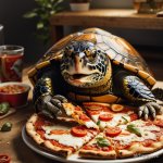 Turtle eating pizza